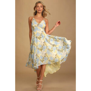 Lulus Be With Me Yellow Floral Print Lace-up High Low Dress - Size XS
